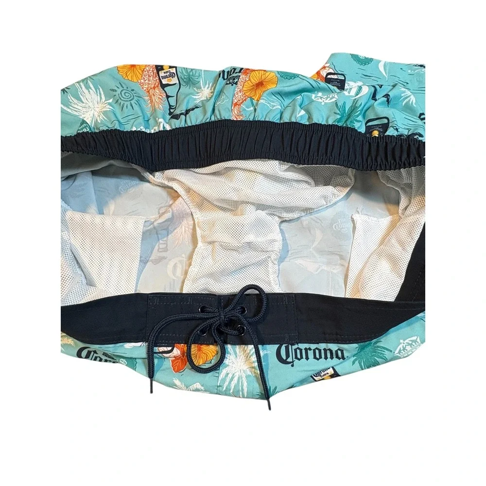 Corona Y2K Swim Trunks Aqua Palm Tree Pineapple Beer Shorts Men Size 2XL (44/46)